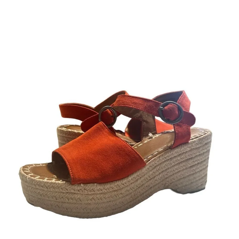 Universal Thread Women's Orange Faux Suede Platform Sandals Buckle Closure Vegan